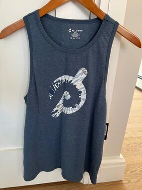 Peloton Navy Tank with White and Light Gray Tie-Dye Logo